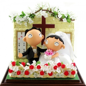 교회 잔디 결혼 점토인형